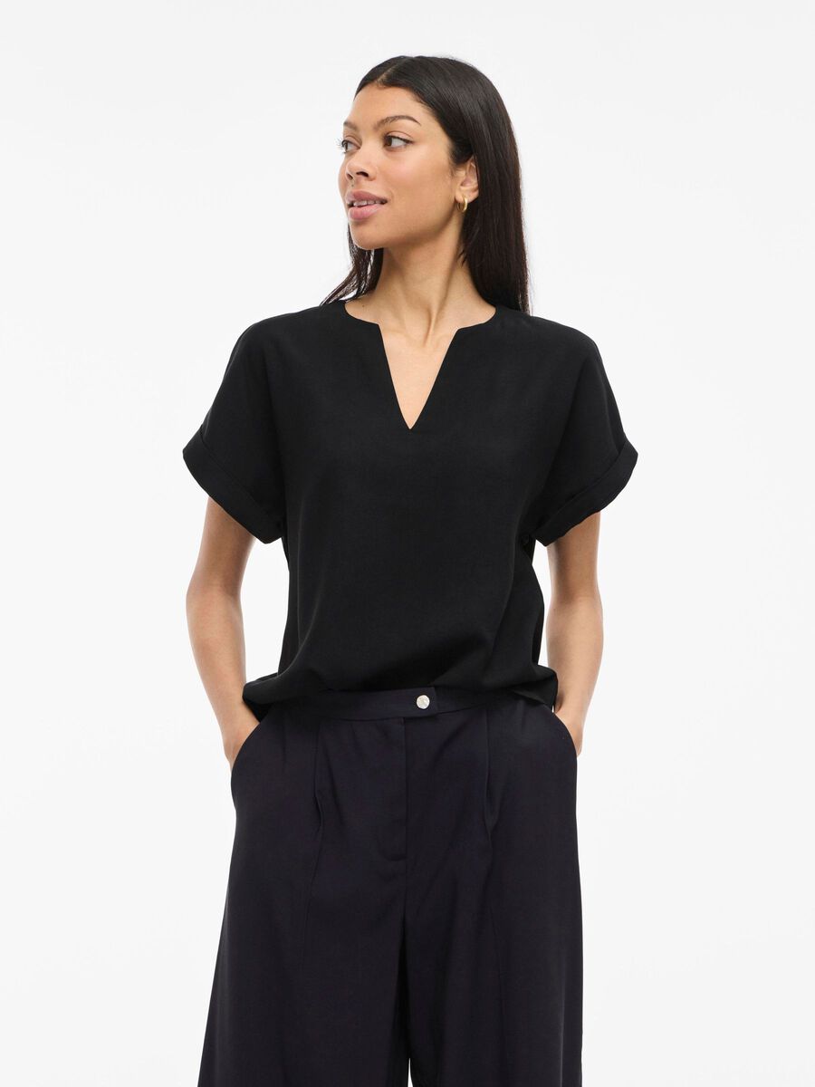 VILA VIMARLEE SPLIT NECK SHORT SLEEVED TOP, Black Beauty, highres - 14108917_BlackBeauty_003.jpg