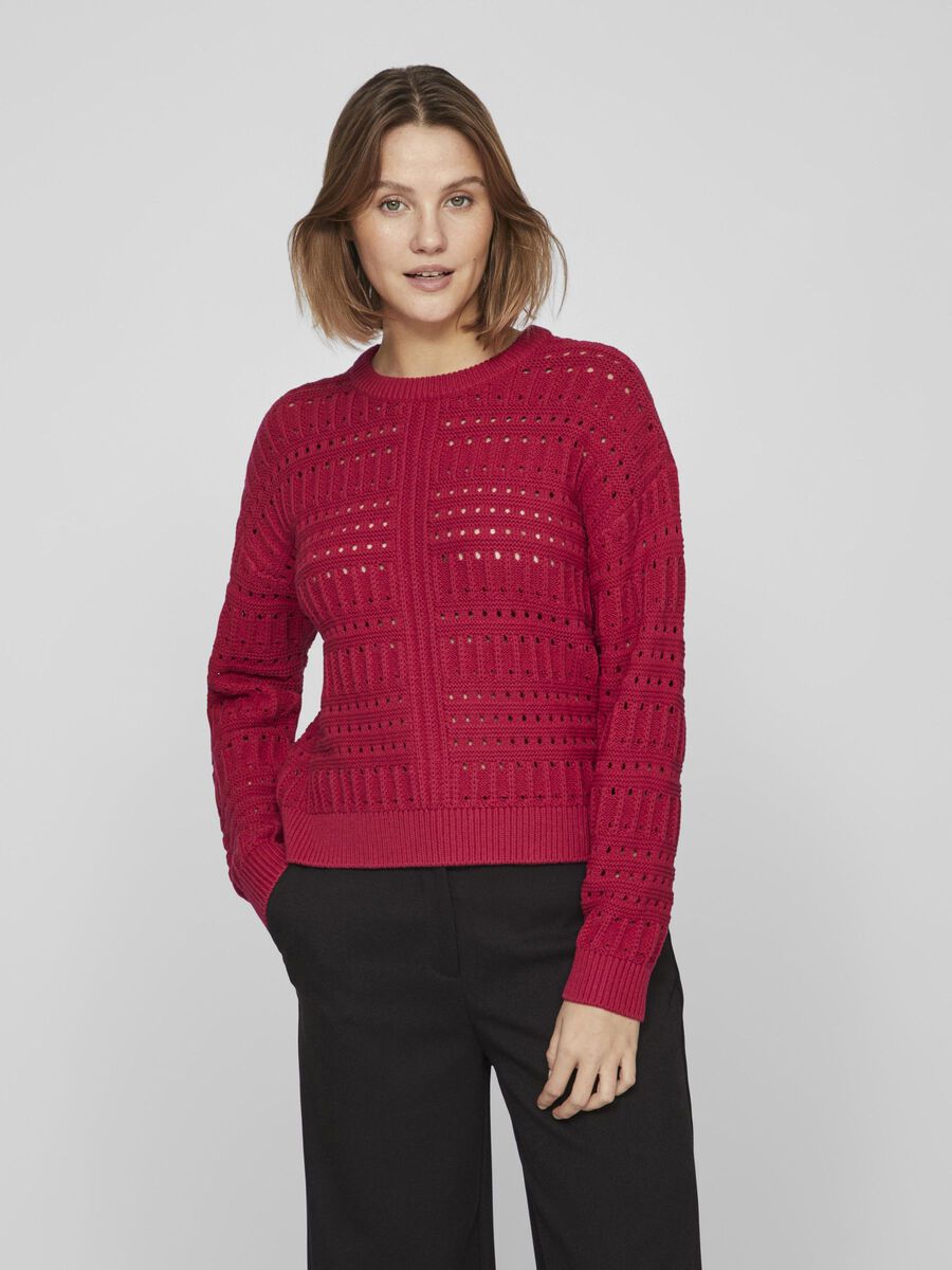 VILA ROUND NECK KNITTED PULLOVER, Cerise, highres - 14092276_Cerise_003.jpg