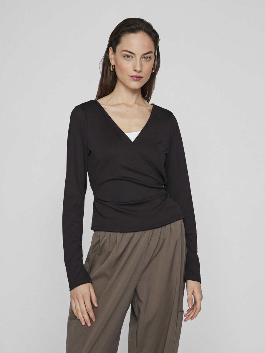 VILA LONG SLEEVED WRAP TOP, Black, highres - 14109867_Black_003.jpg