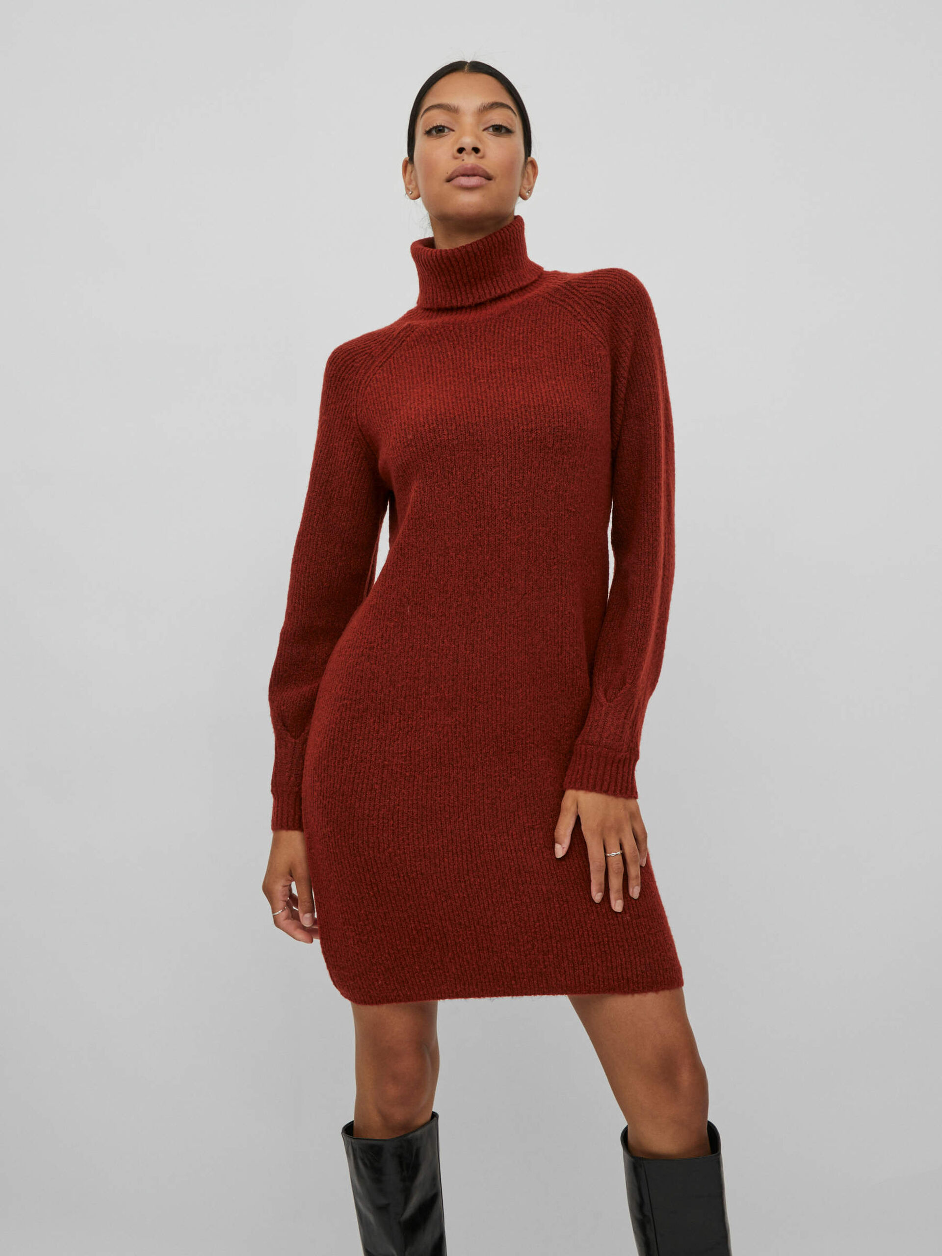 Carousel image - TURTLENECK KNITTED DRESS, Fired Brick | 5