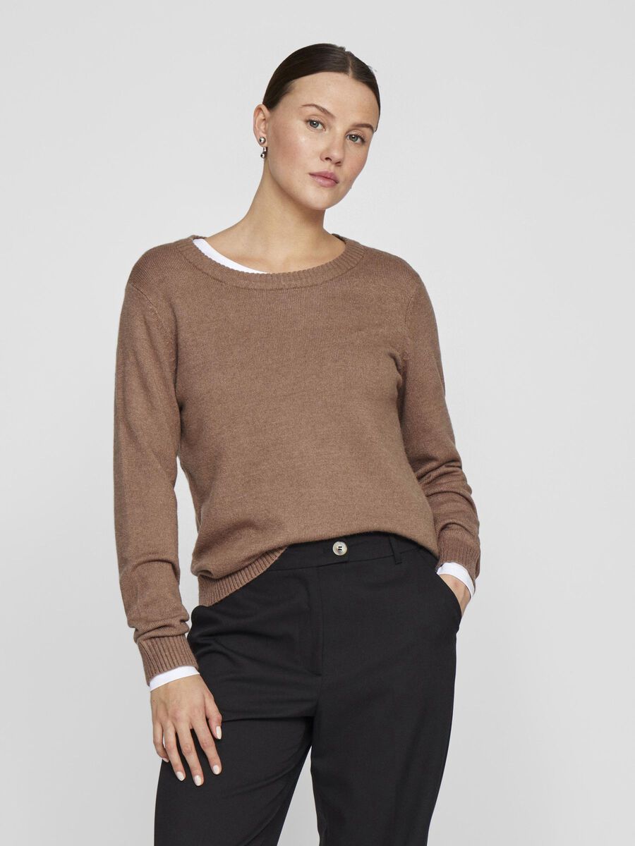 VILA VIRIL ROUND NECK KNITTED PULLOVER, Portabella, highres - 14054177_Portabella_714851_003.jpg