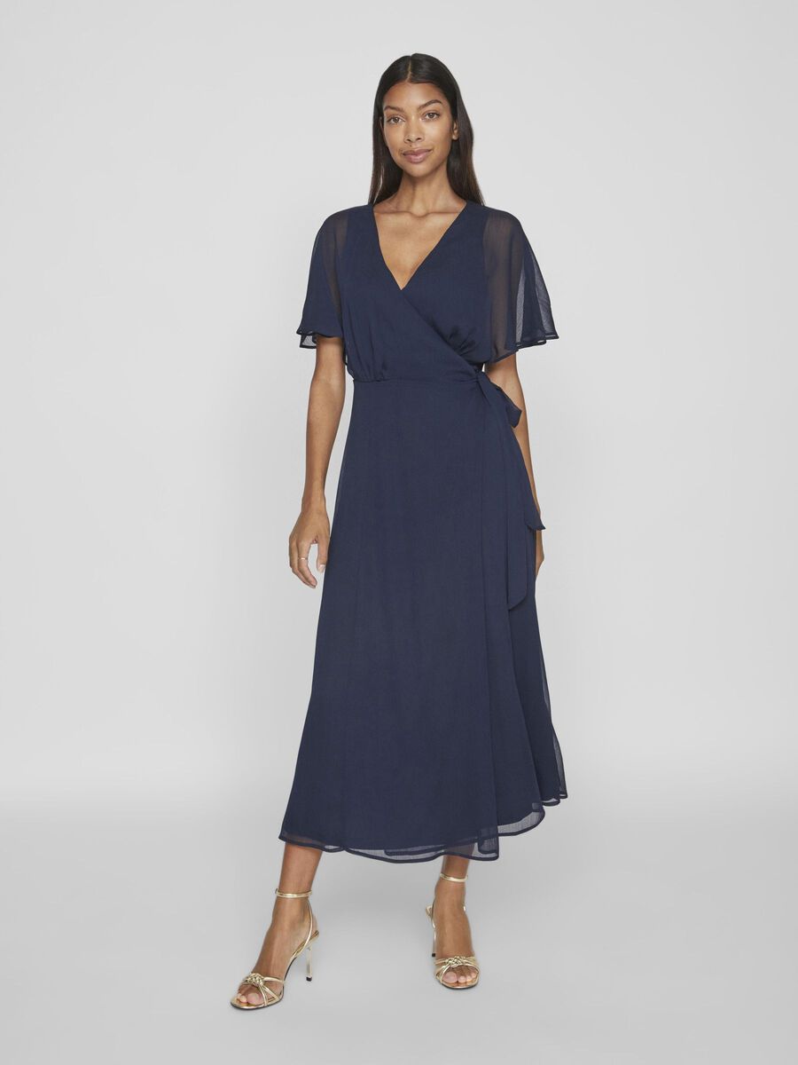 Vila SHORT SLEEVED MAXI WRAP DRESS, Navy Blazer, highres - 14097919_NavyBlazer_003.jpg