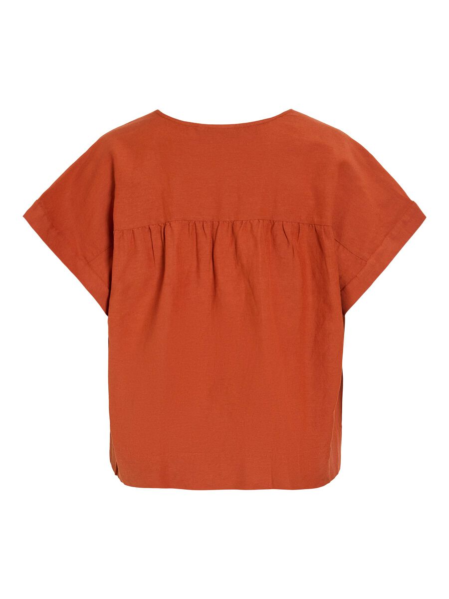 Product carousel image - VIPRISILLA V-NECK SHORT SLEEVED TOP, Burnt Brick | 2