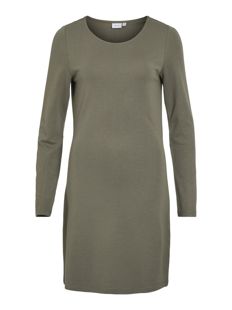 VILA LONG SLEEVED SHORT DRESS, Dusty Olive, highres - 14096602_DustyOlive_001.jpg
