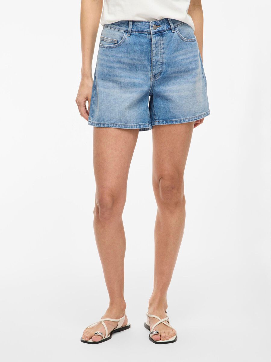 VILA VIHIMLA HIGH WAIST DENIM SHORTS, Light Blue Denim, highres - 14112088_LightBlueDenim_003.jpg