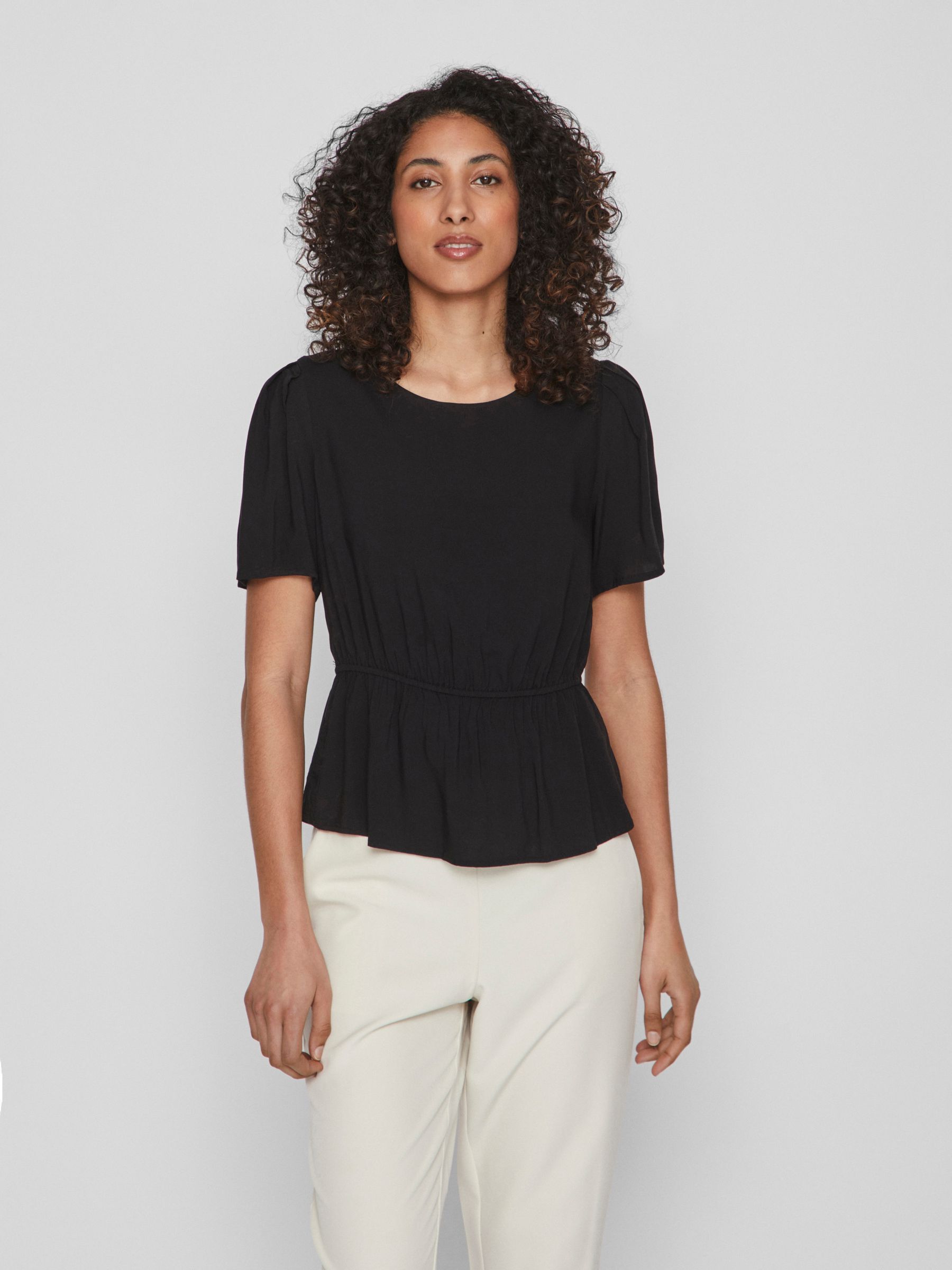 Black short shop sleeve peplum top