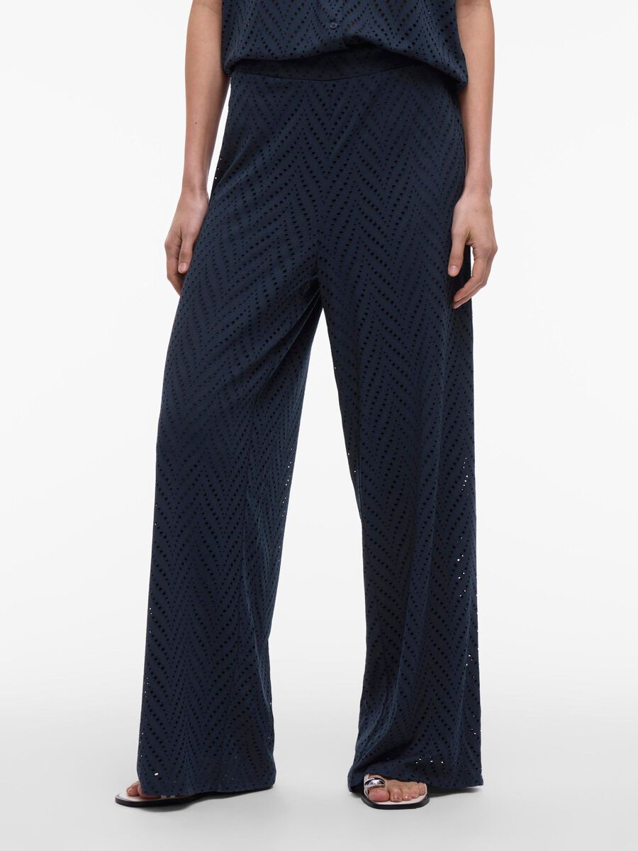 VILA VIDELAIA HIGH WAIST WIDE-LEG TROUSERS, Navy Blazer, highres - 14106628_NavyBlazer_003.jpg