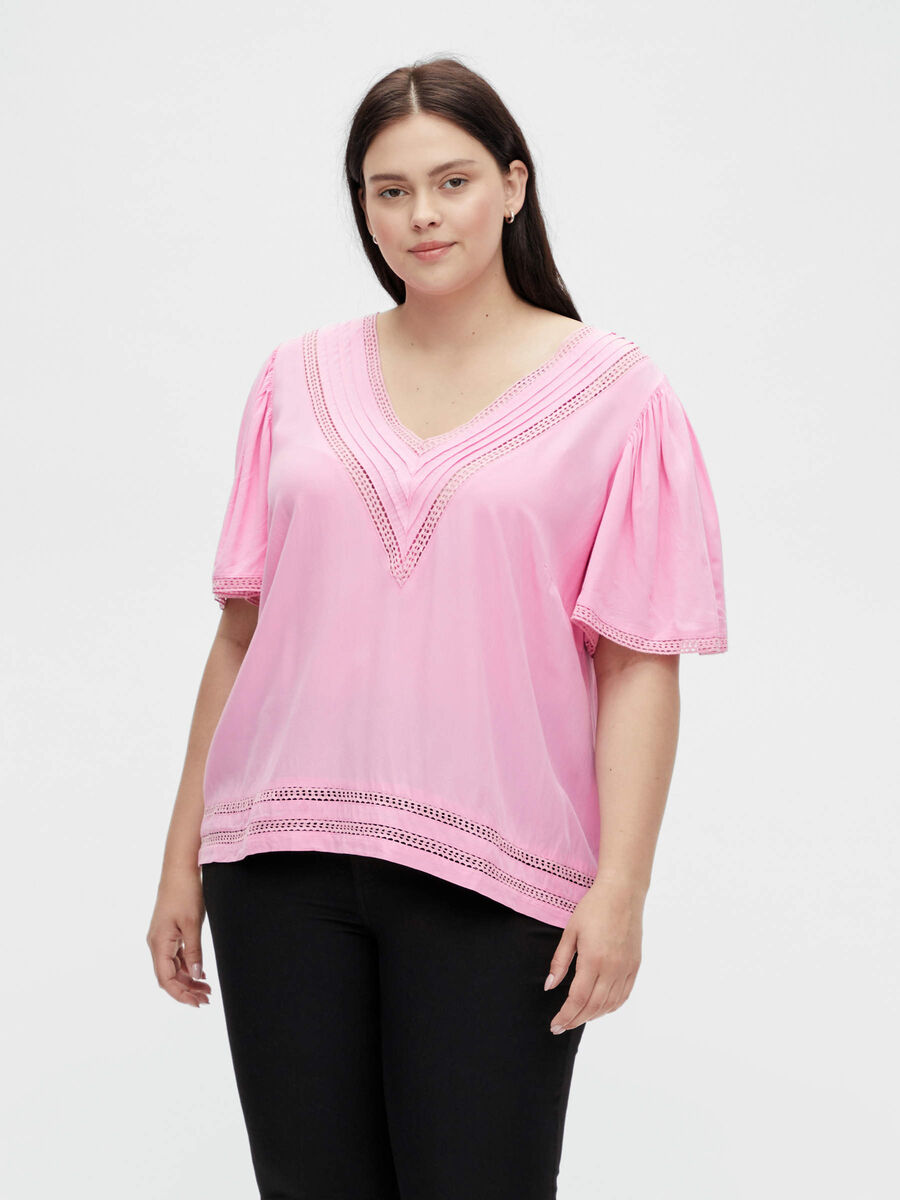 Vila CURVE - SHORT SLEEVED BLOUSE, Fuchsia Pink, highres - 14080041_FuchsiaPink_003.jpg