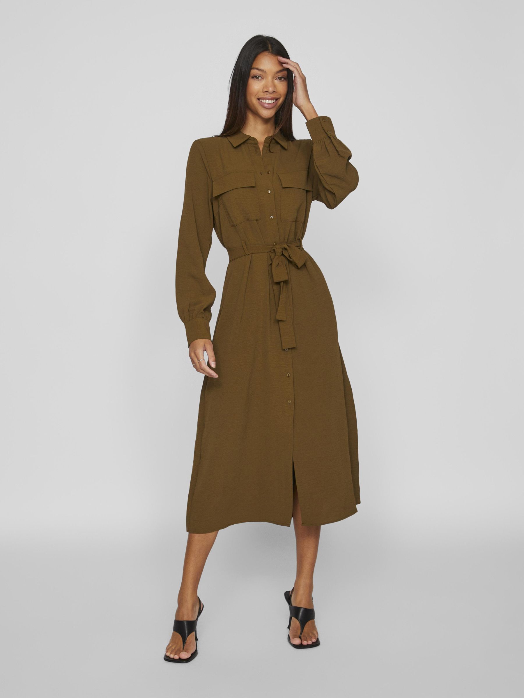 LANGE MOUWEN MIDI BLOUSEJURK Bruin VILA