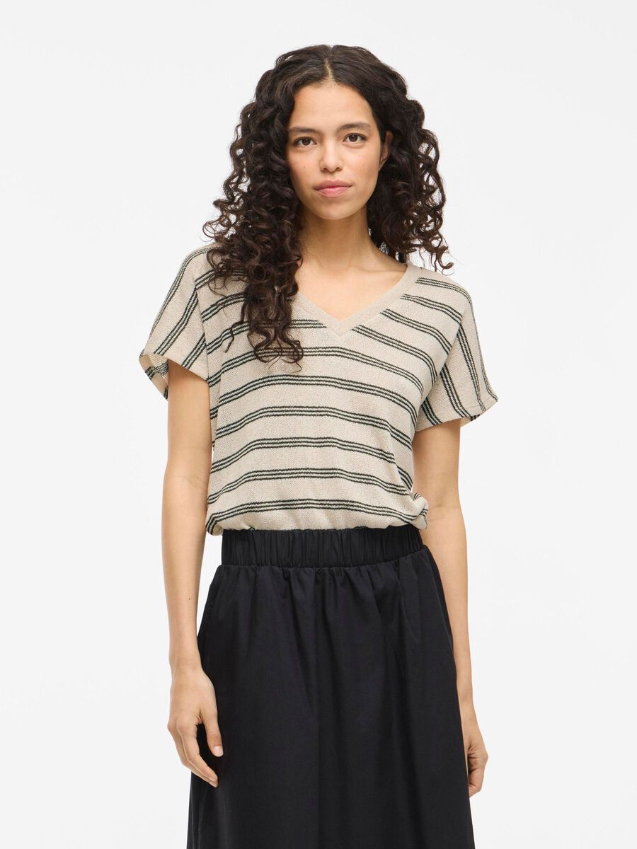 VILA VIHERMINA V-NECK SHORT SLEEVED TOP, Birch, highres - 14107634_Birch_1193750_003.jpg