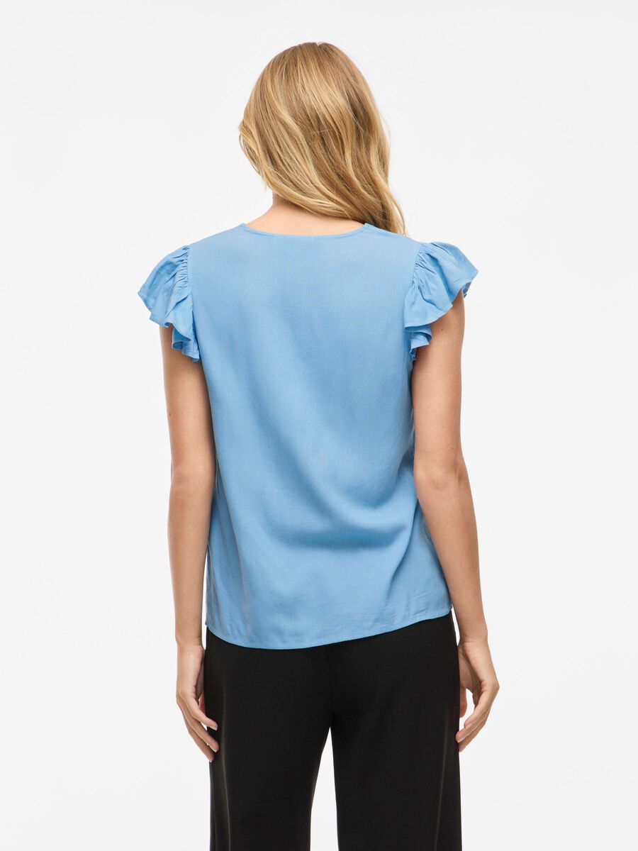 VILA VILIKA V-NECK CAP SLEEVE TOP, Blissful Blue, highres - 14112802_BlissfulBlue_004.jpg