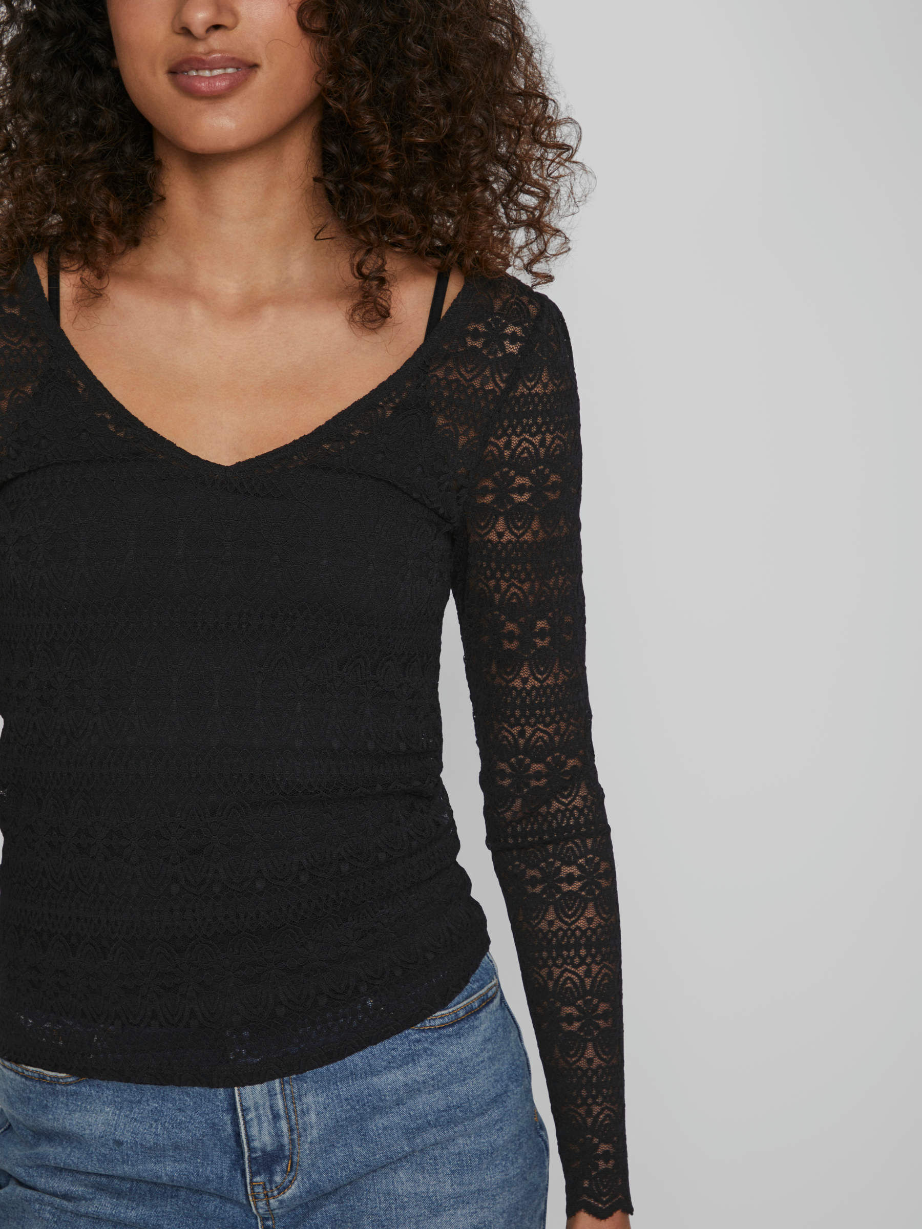 Zwart kanten shirt lange mouwen store