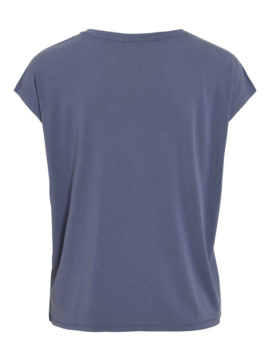 VILA VIMODALA V-NECK TOP A MANICHE CORTE, Vintage Indigo, highres - 14074847_VintageIndigo_002.jpg