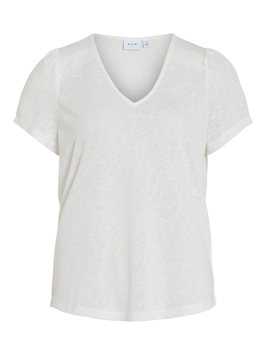 VILA SHORT SLEEVED V-NECK TOP, Cloud Dancer, highres - 14093441_CloudDancer_001.jpg