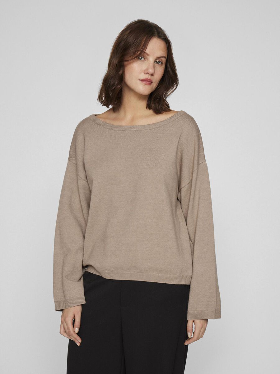 VILA LONG SLEEVED KNITTED PULLOVER, Natural Melange, highres - 14109848_NaturalMelange_003.jpg