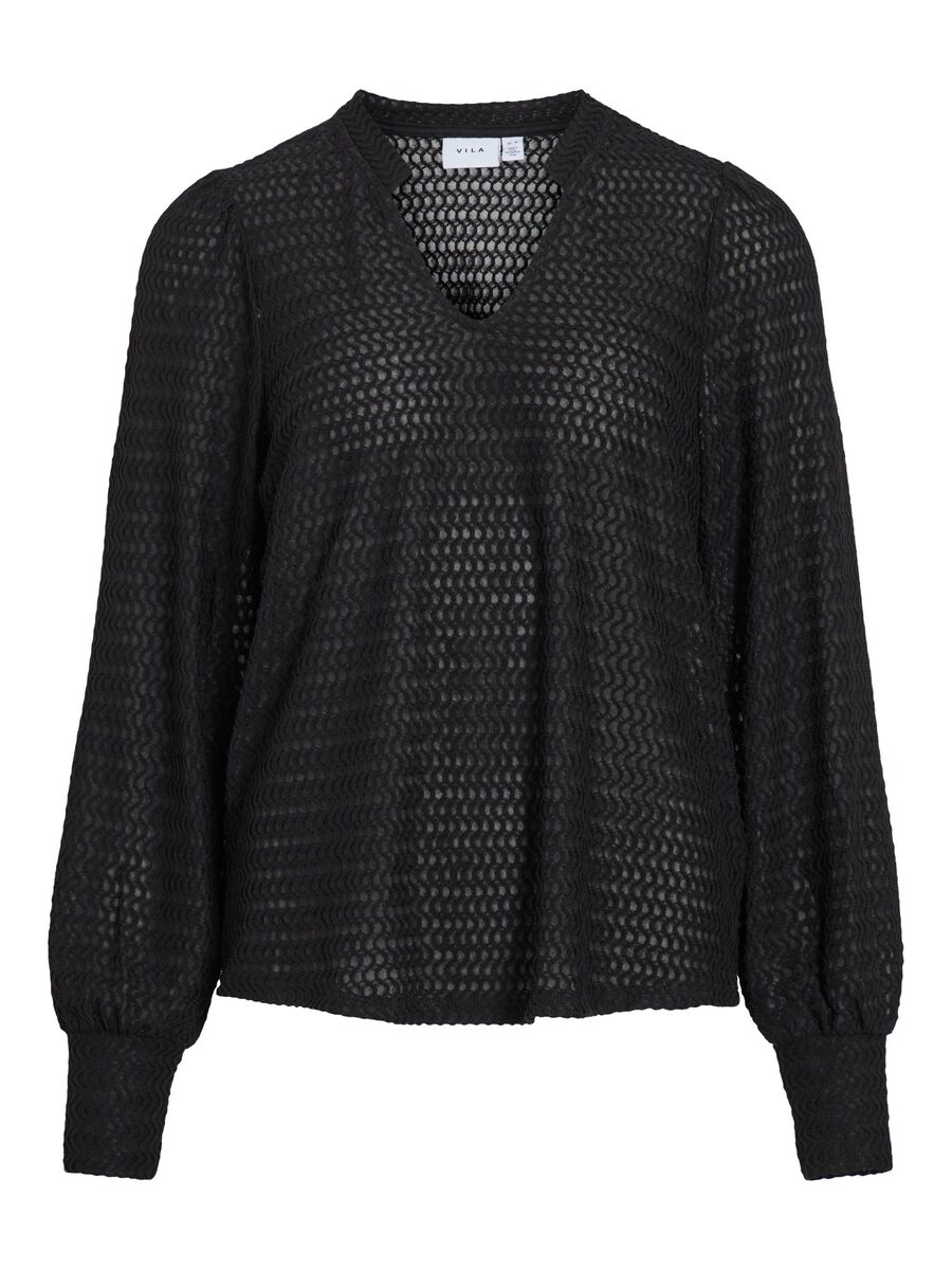 VILA V-NECK LONG SLEEVED TOP, Black, highres - 14107408_Black_001.jpg