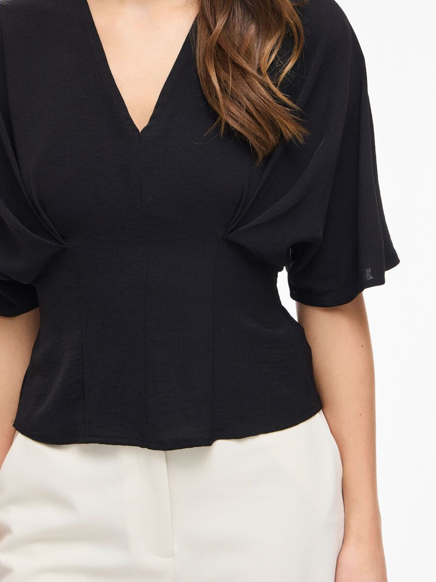 Carousel image - VIRELLA V-NECK SHORT SLEEVED TOP, Black | 5