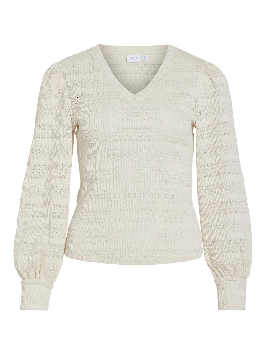 VILA V-NECK LONG SLEEVED TOP, Birch, highres - 14110282_Birch_001.jpg