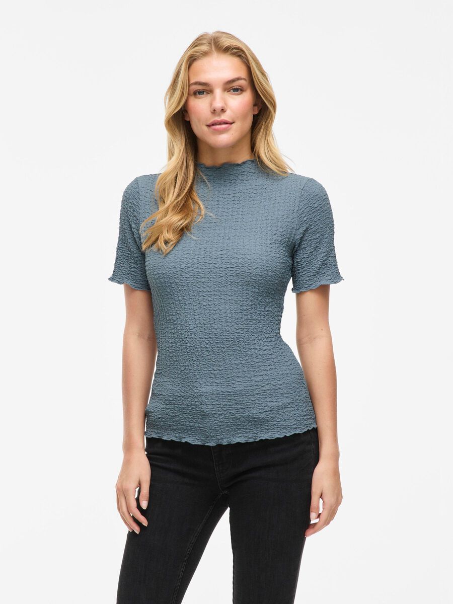 VILA VIMALMEN HIGH NECK SHORT SLEEVED TOP, Coronet Blue, highres - 14112683_CoronetBlue_003.jpg