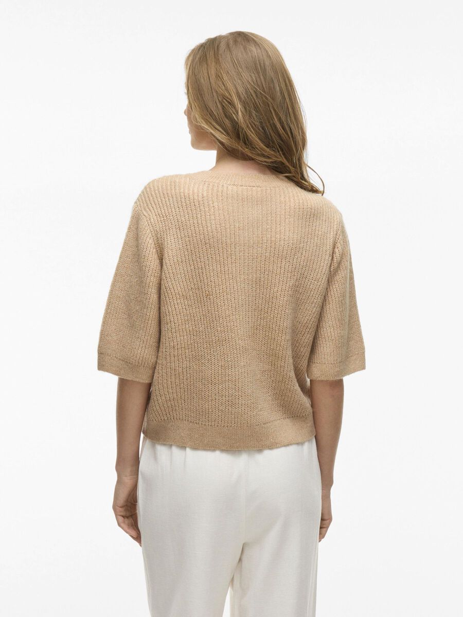 VILA SHORT SLEEVE KNITTED CARDIGAN, Natural Melange, highres - 14109223_NaturalMelange_004.jpg