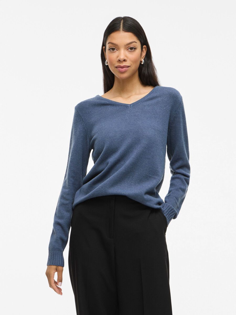 VILA VIRIL V-HALS STRIKKET PULLOVER, Vintage Indigo, highres - 14042769_VintageIndigo_958941_003.jpg