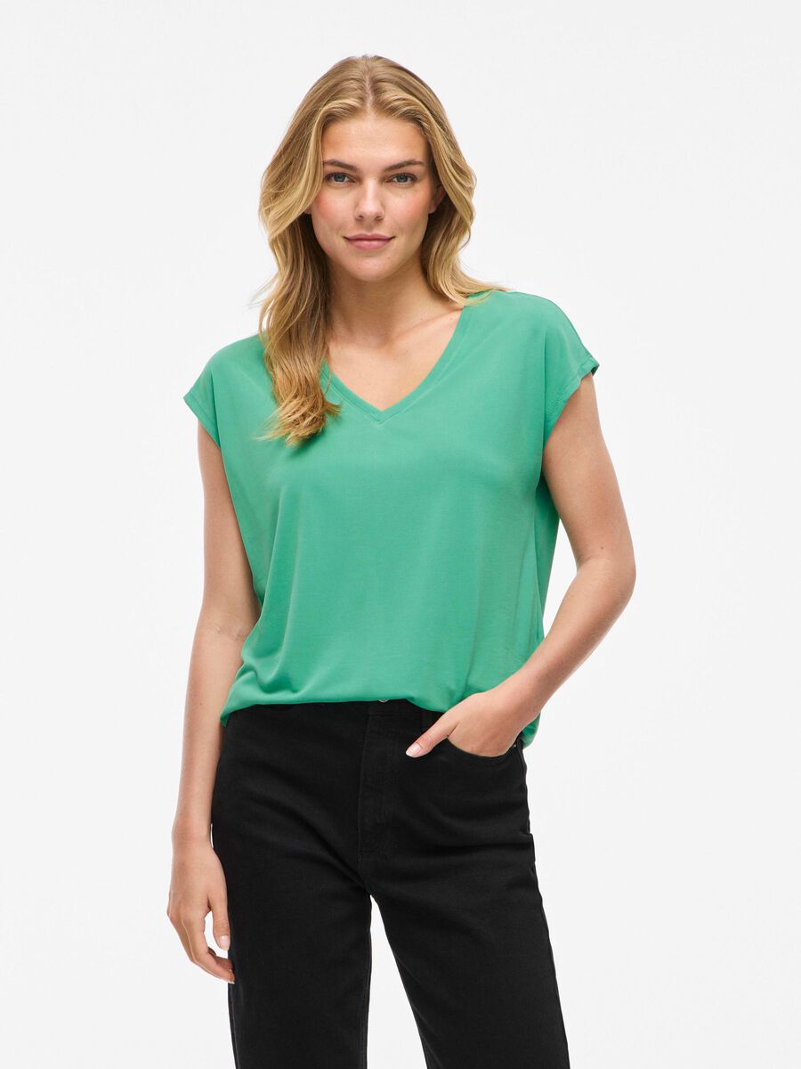 VILA VIMODALA V-NECK SHORT SLEEVED TOP, Winter Green, highres - 14074847_WinterGreen_003.jpg