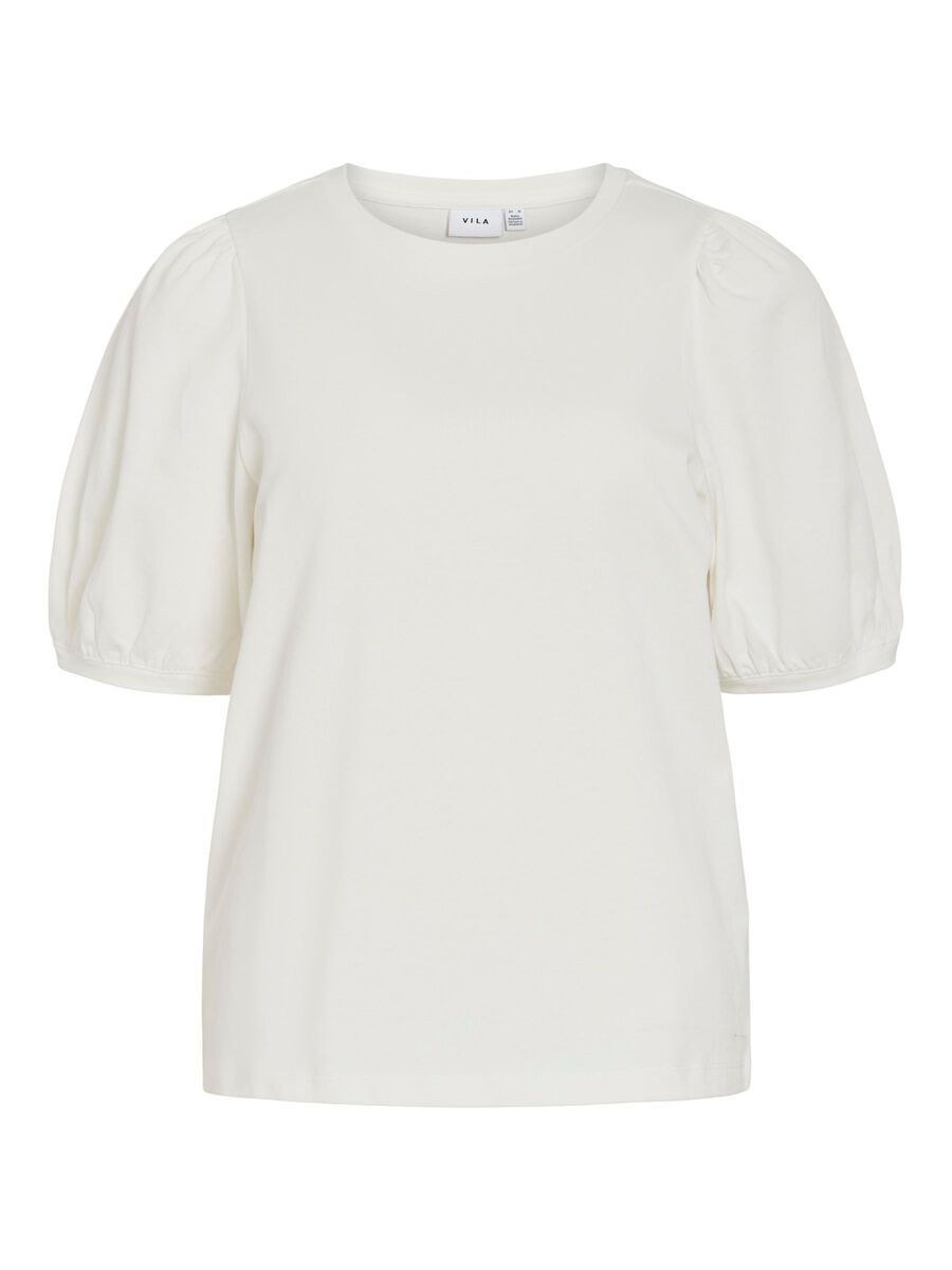 VILA VIMONIE ROUND NECK SHORT SLEEVED TOP, Snow White, highres - 14106923_SnowWhite_001.jpg