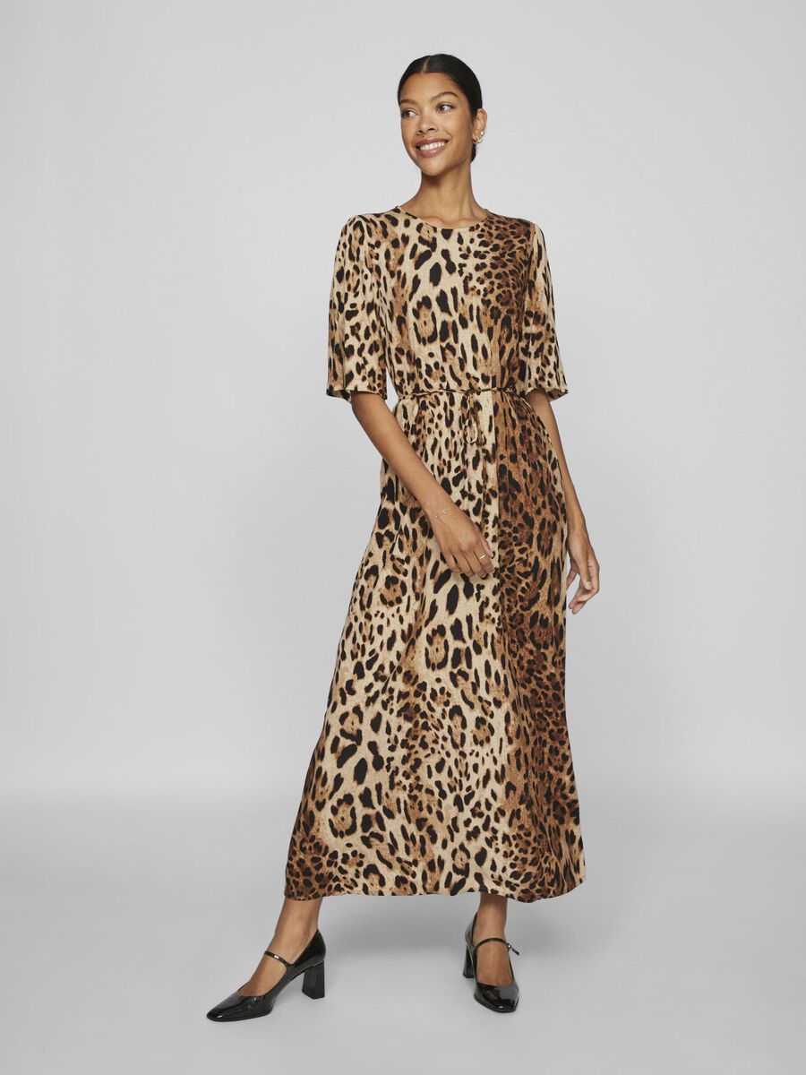 VILA SHORT SLEEVED LEOPARD MAXI DRESS, Black, highres - 14106851_Black_1184332_003.jpg