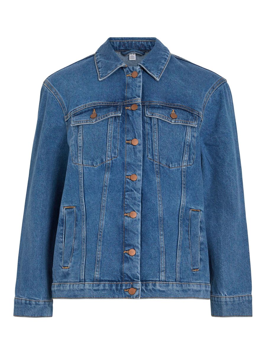 VILA BUTTONED DENIM JACKET, Medium Blue Denim, highres - 14100668_MediumBlueDenim_001.jpg