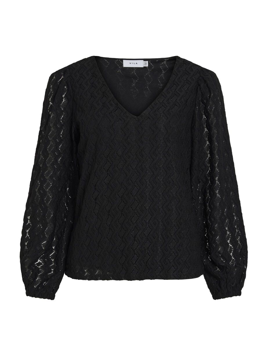 VILA V-NECK LONG SLEEVED TOP, Black Beauty, highres - 14099604_BlackBeauty_001.jpg
