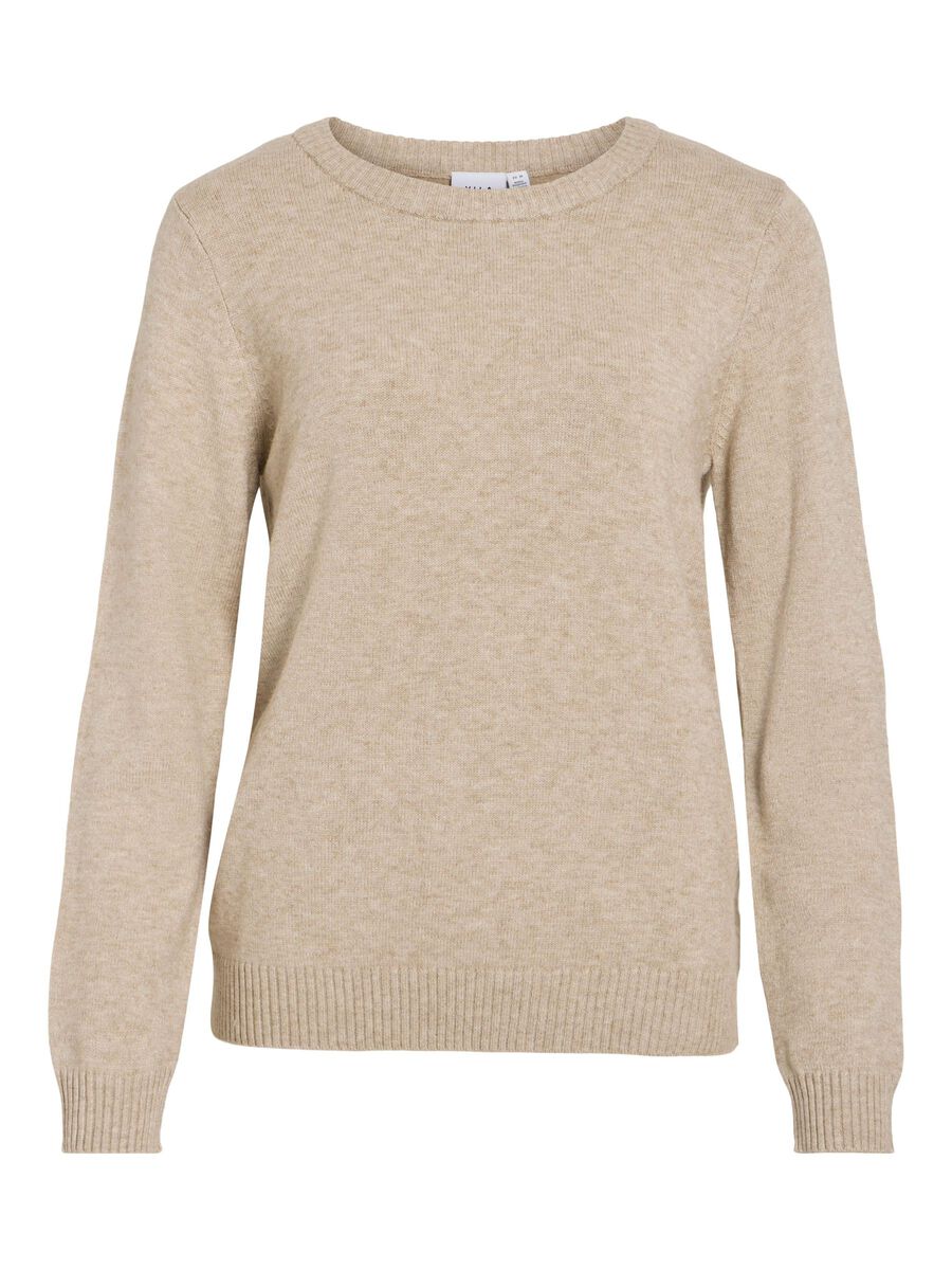 VILA VIRIL ROUND NECK KNITTED PULLOVER, Natural Melange, highres - 14054177_NaturalMelange_001.jpg