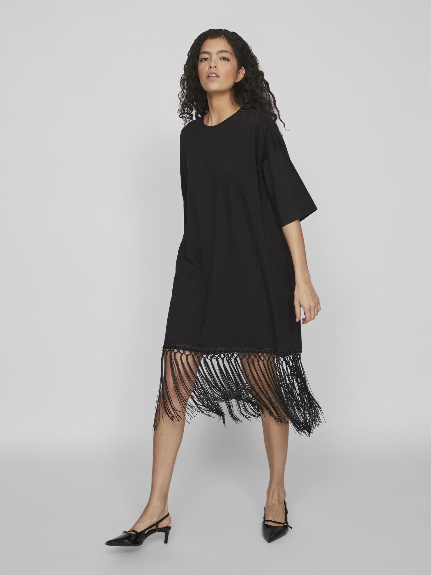 FRANGE ROBE MI LONGUE Noir VILA
