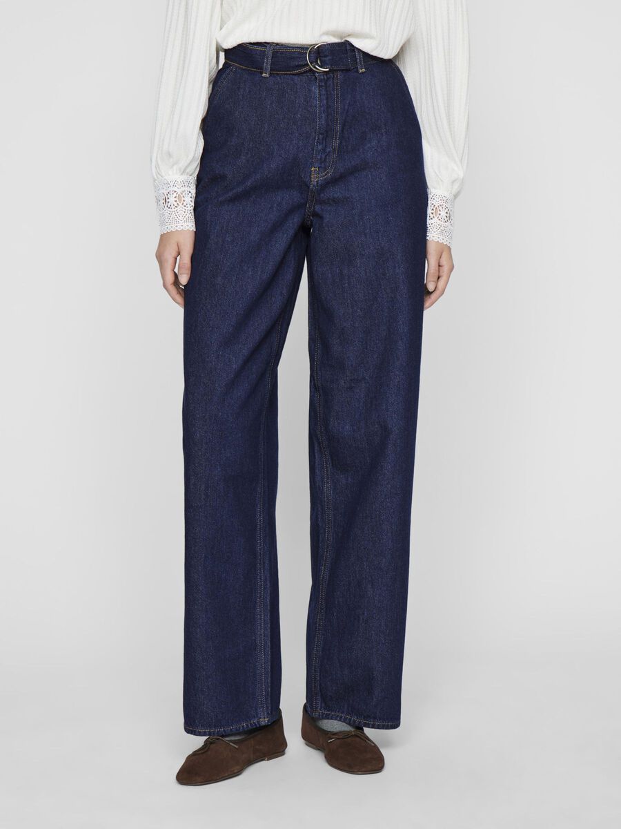 VILA AVEC CEINTURE JEAN TAILLE HAUTE, Dark Blue Denim, highres - 14102640_DarkBlueDenim_003.jpg
