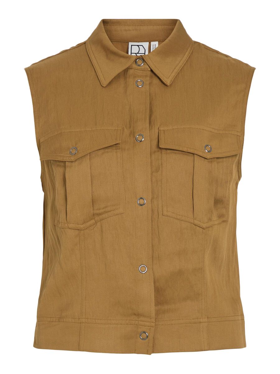 VILA SLEEVELESS SHIRT, Bone Brown, highres - 14105911_BoneBrown_001.jpg