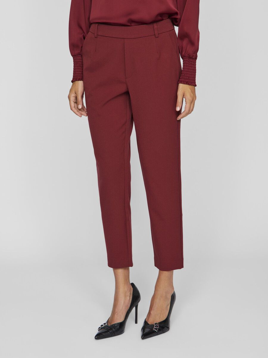 VILA VIVARONE SLIM FIT PANTALONI A VITA ALTA, Cabernet, highres - 14087406_Cabernet_003.jpg