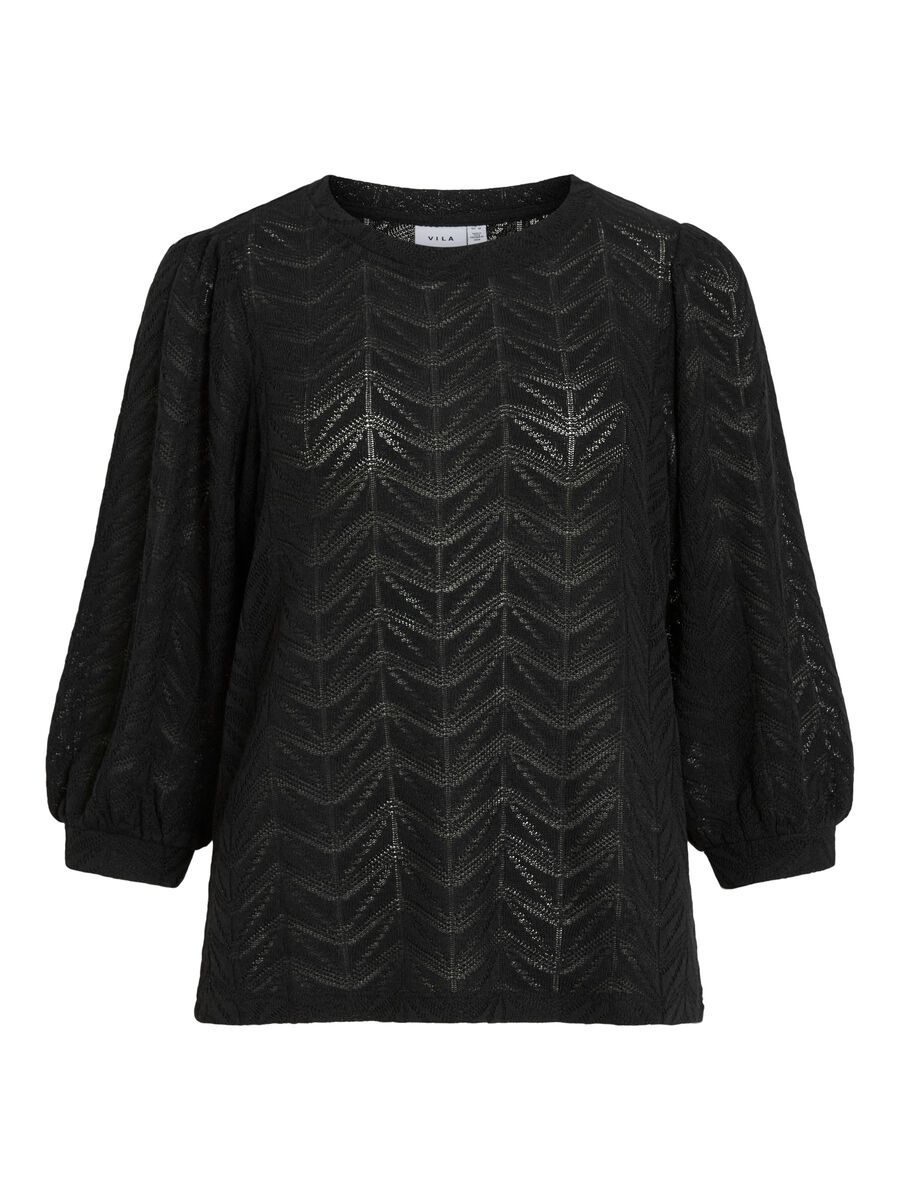 Product carousel image - VIOBERA ROUND NECK 3/4 SLEEVED TOP, Black Beauty | 1