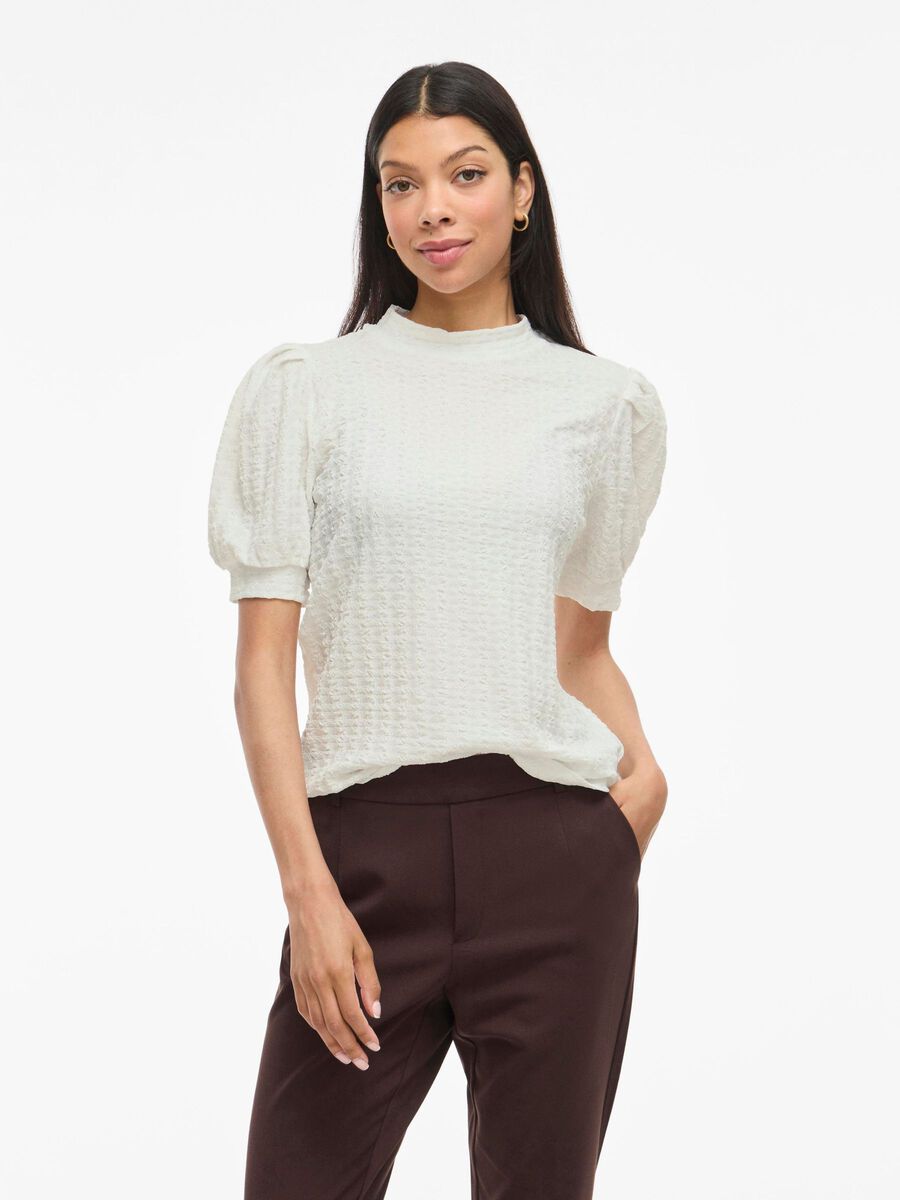 VILA VIRIK HIGH NECK SHORT SLEEVED TOP, Snow White, highres - 14112659_SnowWhite_003.jpg