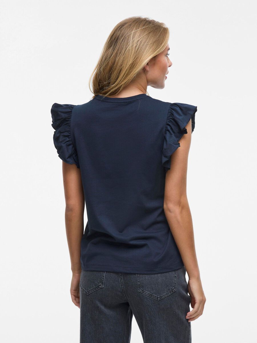 VILA VISUMMER ROUND NECK CAP SLEEVE TOP, Navy Blazer, highres - 14111867_NavyBlazer_004.jpg