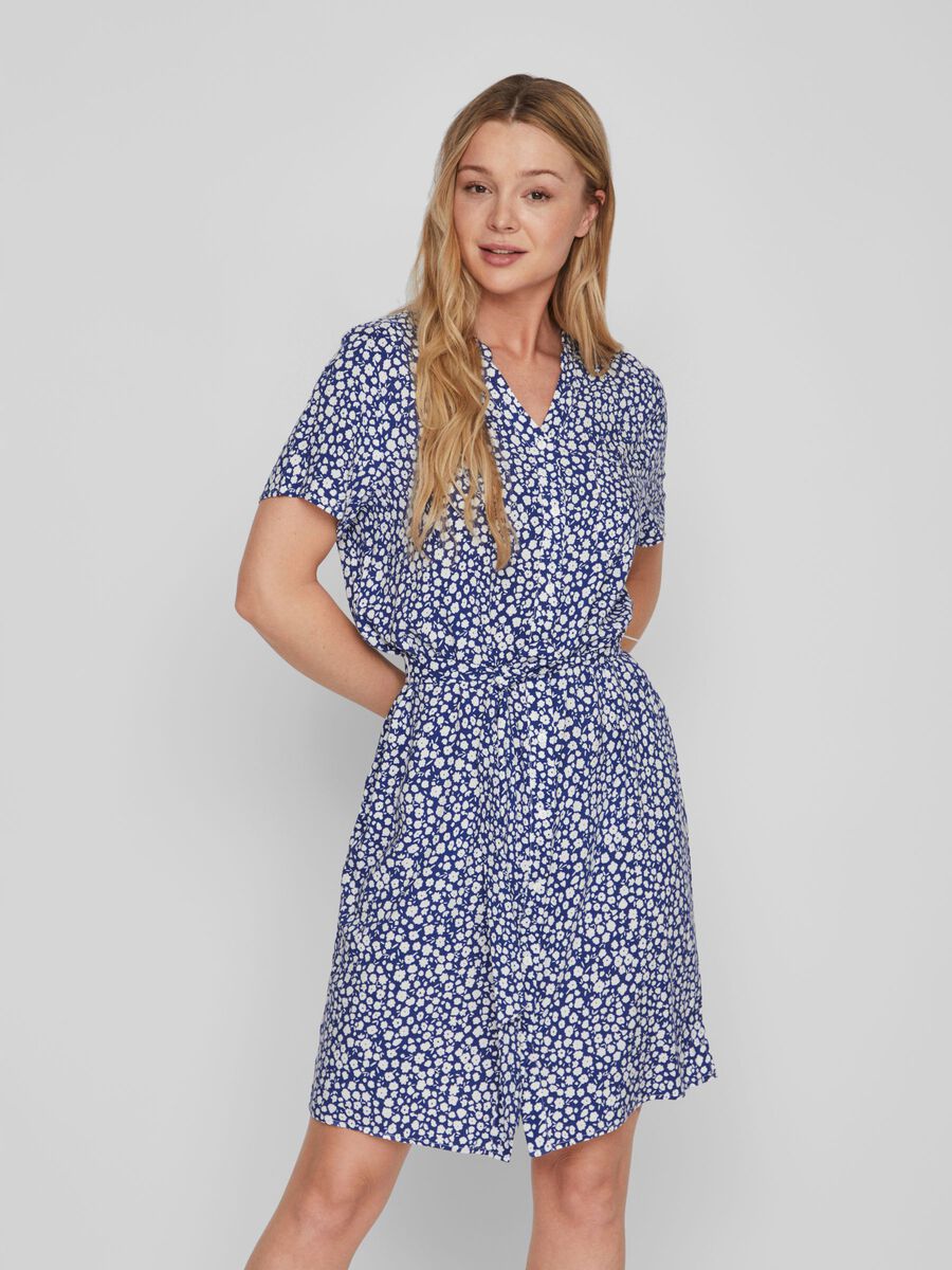 Vila SHORT SLEEVED SHIRT DRESS, Mazarine Blue, highres - 14077385_MazarineBlue_1069483_003.jpg