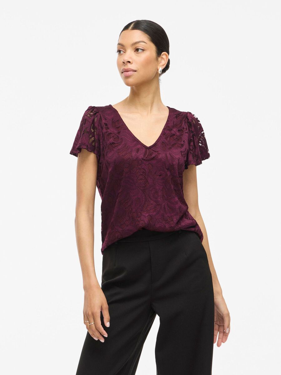 VILA VISTASIA V-NECK SHORT SLEEVED TOP, Fig, highres - 14111231_Fig_003.jpg