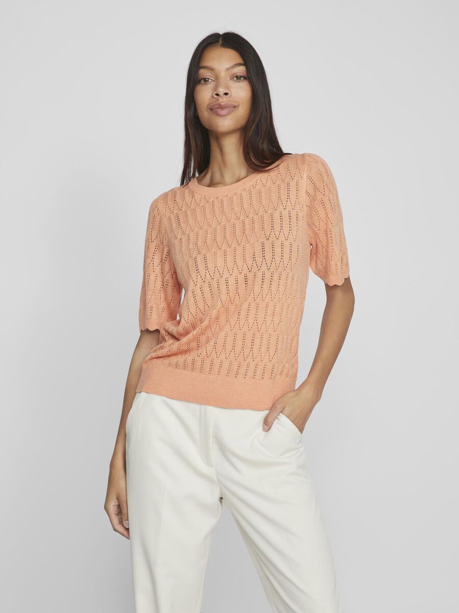 Vila SHORT SLEEVED KNITTED TOP, Shell Coral, highres - 14094926_ShellCoral_1093763_003.jpg
