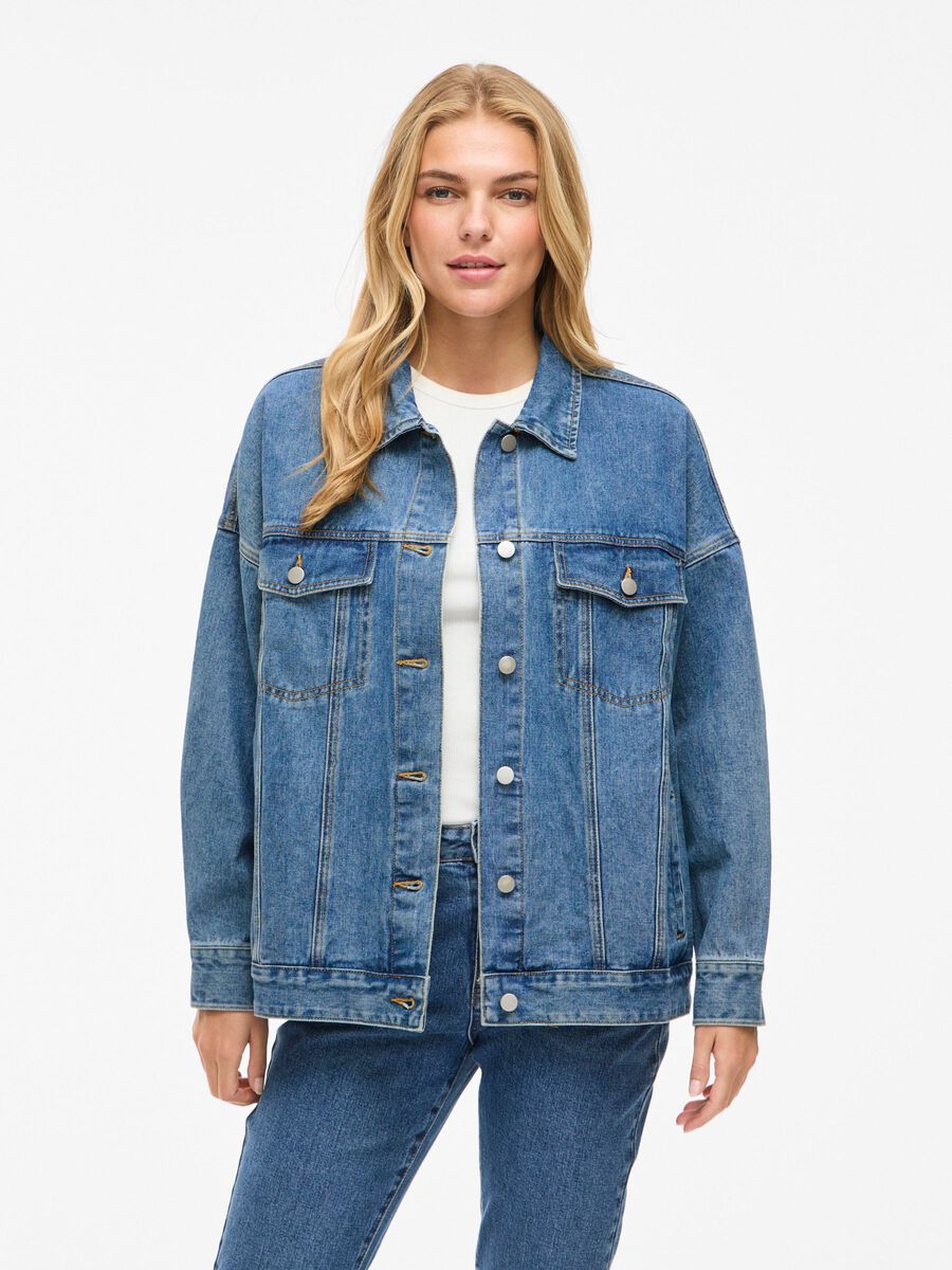 VILA COTTON DENIM JACKET, Light Blue Denim, highres - 14109925_LightBlueDenim_003.jpg