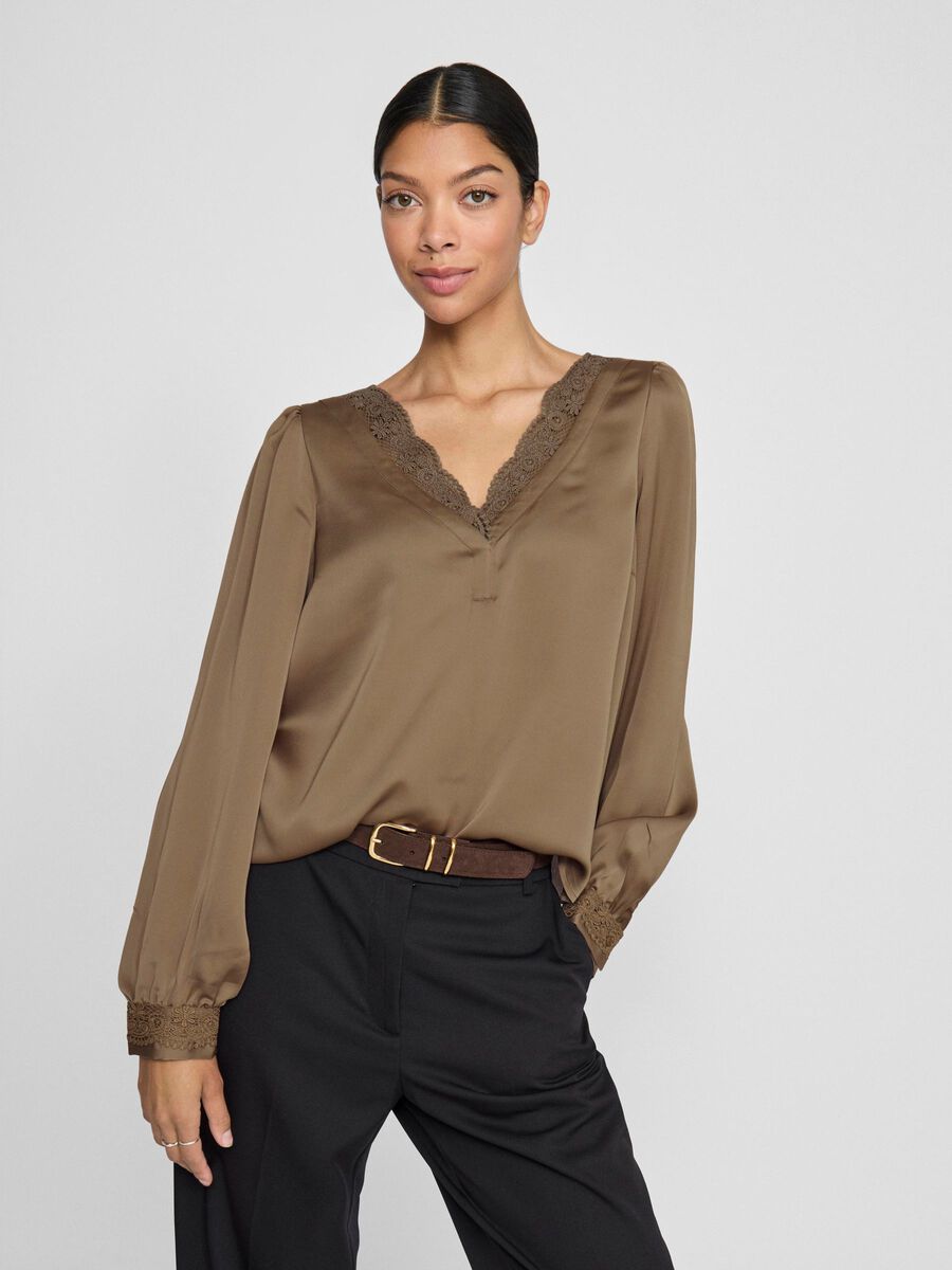 VILA V-NECK LONG SLEEVED TOP, Mountain Trail, highres - 14106180_MountainTrail_003.jpg
