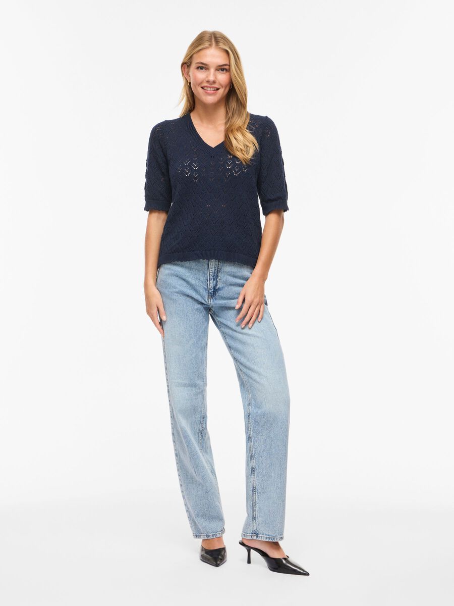 Carousel image - VISAVA SHORT SLEEVED KNITTED TOP, Navy Blazer | 4