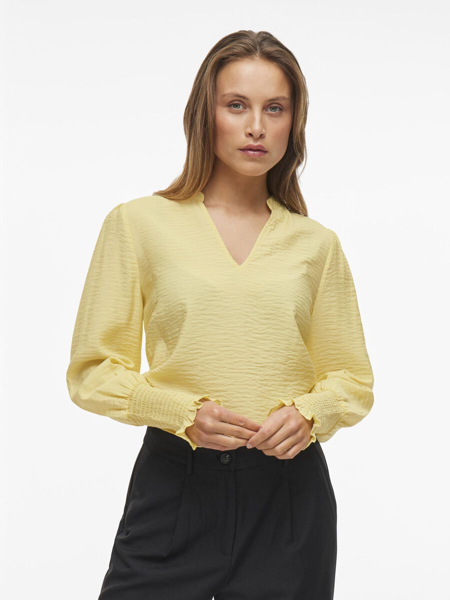VILA V-NECK LONG SLEEVED TOP, Pale Banana, highres - 14109747_PaleBanana_003.jpg