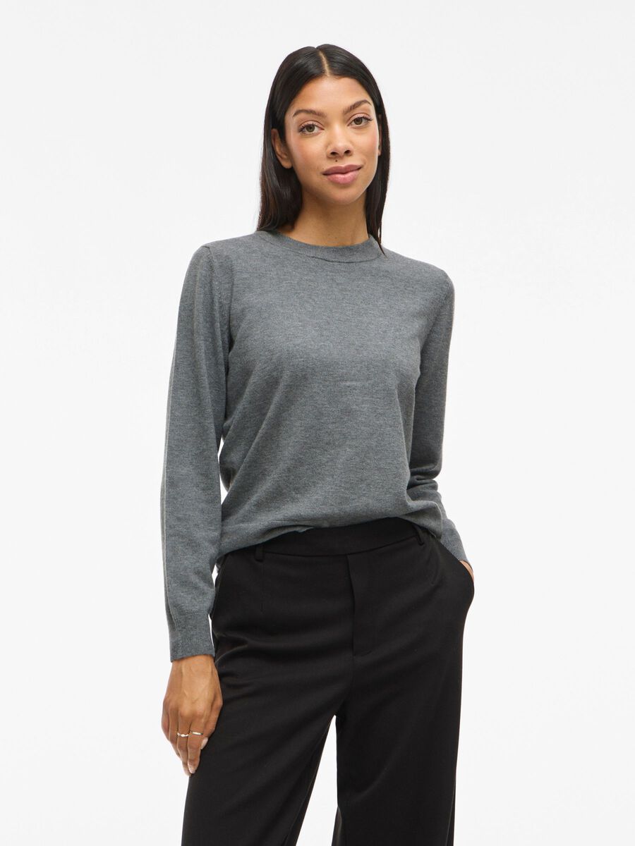 Carousel image - VIKERRY ROUND NECK KNITTED PULLOVER, Medium Grey Melange | 1