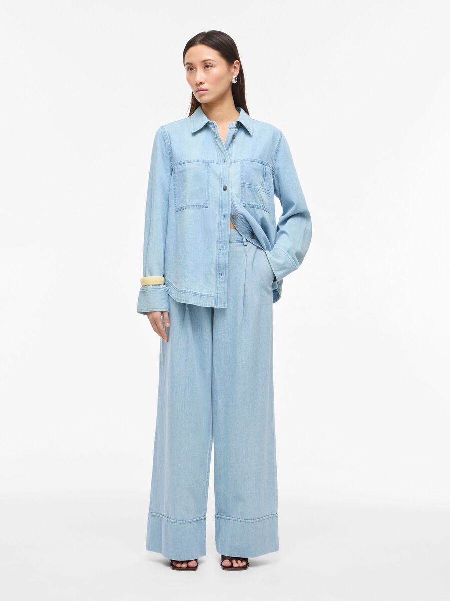 Carousel image - MID-WAIST WIDE-LEG TROUSERS, Light Blue Denim | 4