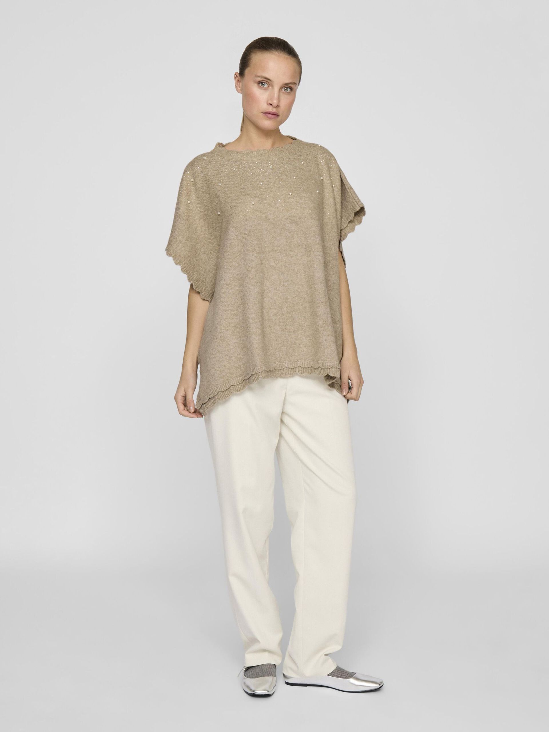 Carousel image - KNITTED PONCHO, Natural Melange | 4