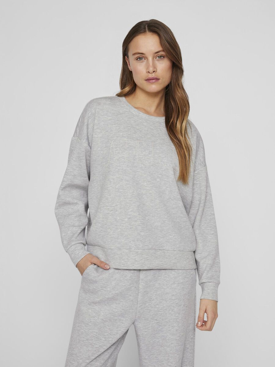 VILA ROUND NECK LONG SLEEVED SWEATSHIRT, Light Grey Melange, highres - 14103224_LightGreyMelange_1161086_003.jpg