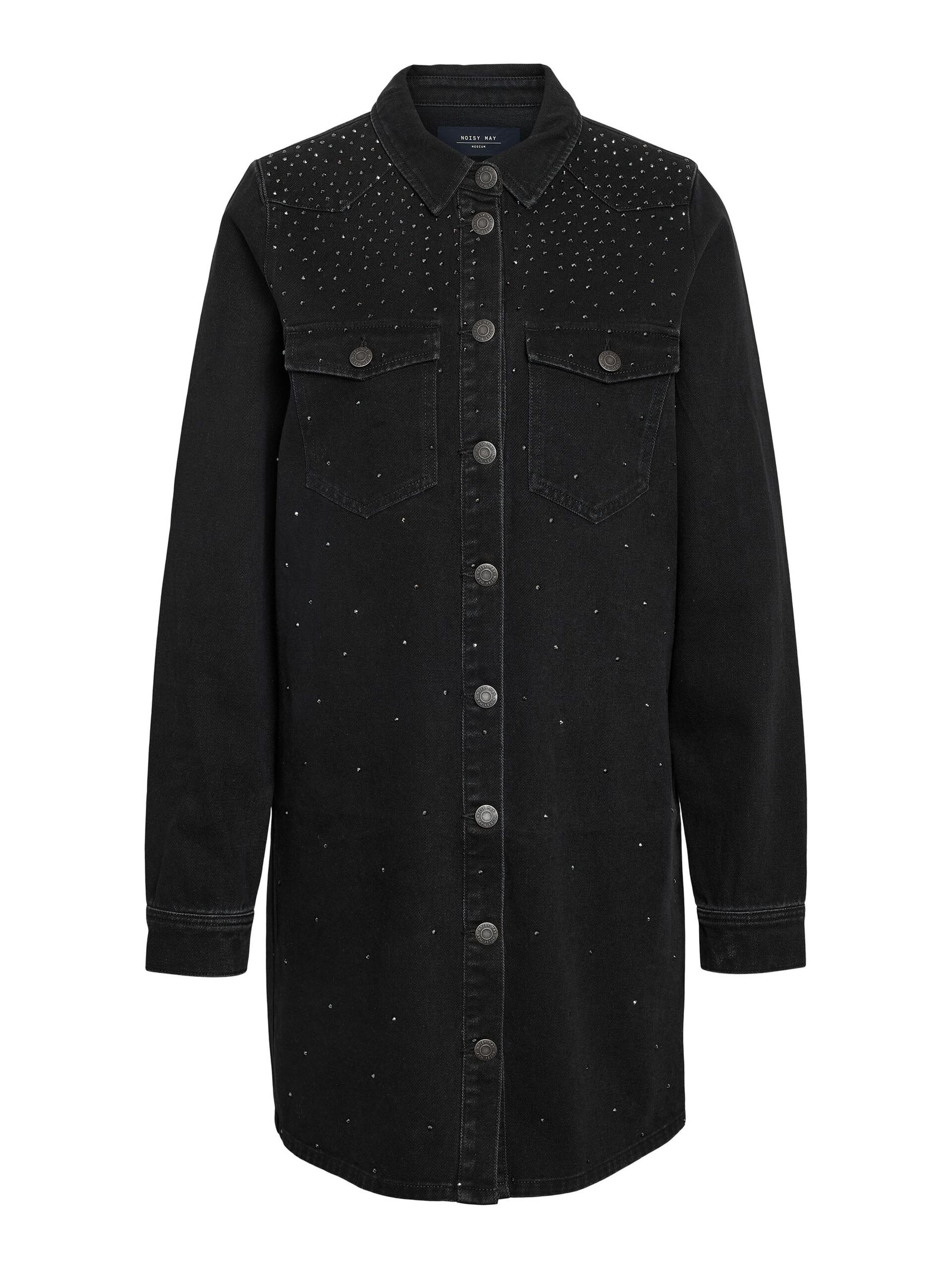 Carousel image - RHINESTONE DENIM DRESS, Black Denim | 7